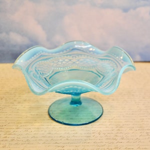 Antique Blue Opalescent Glass Compote: Jefferson EAPG, c1900