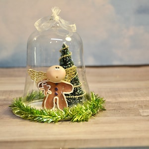 Christmas Angel & Tree Cloche Ornament Small Glass Cloche Angel Ornament Table Display Christmas Gift Keepsake Ornament Teacher Gift