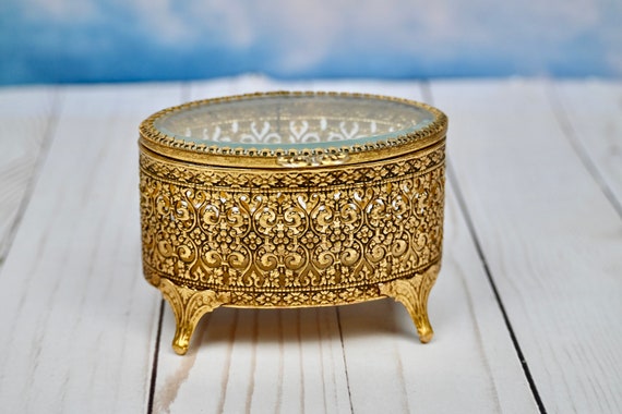 Rare French Ormolu Filigree Casket Jewelry or Tri… - image 1