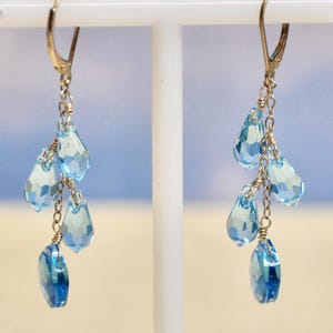 Aquamarine Multi-Teardrop Crystal Cut Earrings Sterling Silver Gift for Her March Birthday Gift Bridesmaid Gift Show Stopper Timeless Style