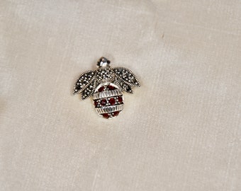 Spilla vintage in argento sterling 925 con granato e marcasite, spilla con ape incrostata, regalo per lei, regalo impossibile per la festa della mamma, raro