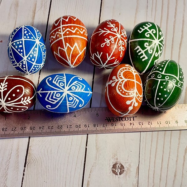 8 Vintage NOS Ukrainian Hand Painted Wooden Easter Eggs Hand Painted in Ukraine  Traditional Ukrainian Easter Pysanky Easter Eggs