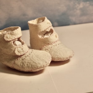 Antique Baby Booties Wool Felt Crib Shoes Handmade French Baby Booties Early 1900s Heirloom Photo Prop Decor New Mom or Baby Shower Gift