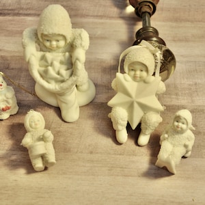 Snowbabies Lot of 5 Vintage Dept 56 Snowbabies Two Large Three Ornaments Retired Collectible Christmas Ornament or Decor Gift for Collector