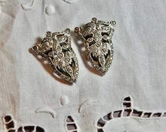 Antique Sterling & Crystal Dress Clip Set Art Deco Marked Bride Jewelry Gift for Her Rare Matching Set Pristine Condition Pendant Brooch