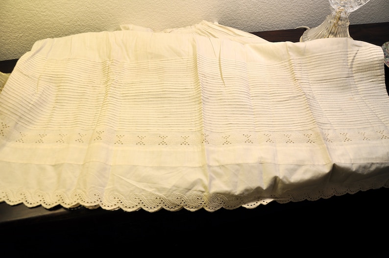 Antique Christening Gown Very Long 44 English With Tucks and Broderie Anglaise Hand Needlework
