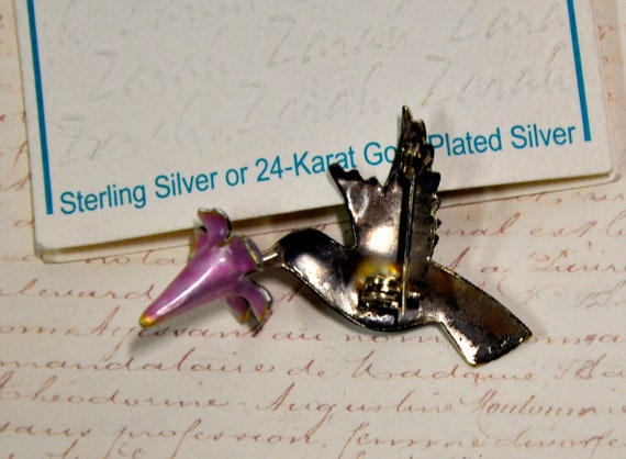 Zarah Hummingbird Flower Brooch Enamel over 925 S… - image 3