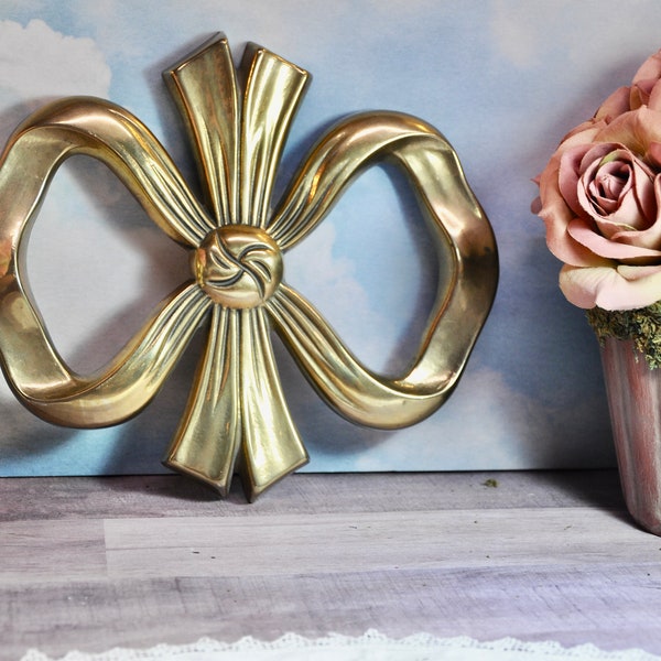 Large Brass Bow Wall Art Table Trivet or Plant Stand Made in France Heavy and Solid Hollywood Regency Style MCM Home or Office Decor Gift