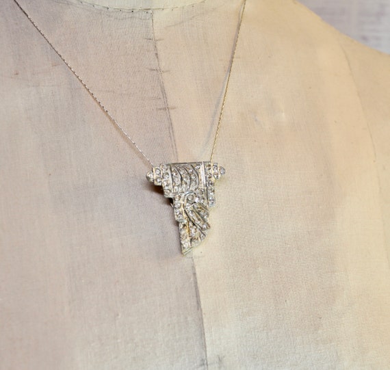 Art Deco Rhinestone Necklace Pendant or Dress Cli… - image 4