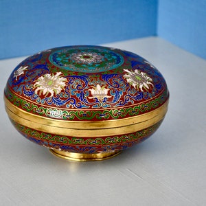 Antique Chinese Cloisonné Round Lidded Box Bowl Lotus Motif Collectible Gift for Him Gift for Her Wedding Gift RARE Home or Office Decor