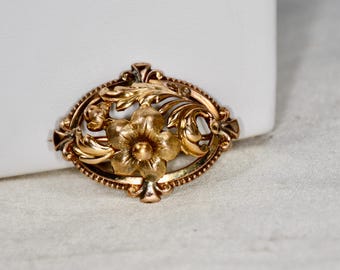 Antique French Gold Filled Brooch: Floral Victorian Jewelry, Circa 1880