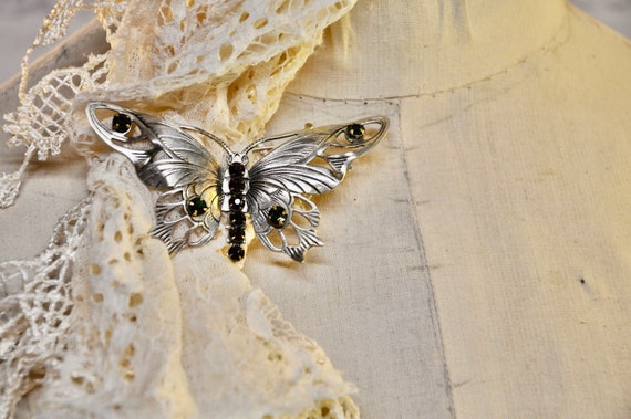 Antique Art Deco Butterfly Brooch Pin Openwork Et… - image 4