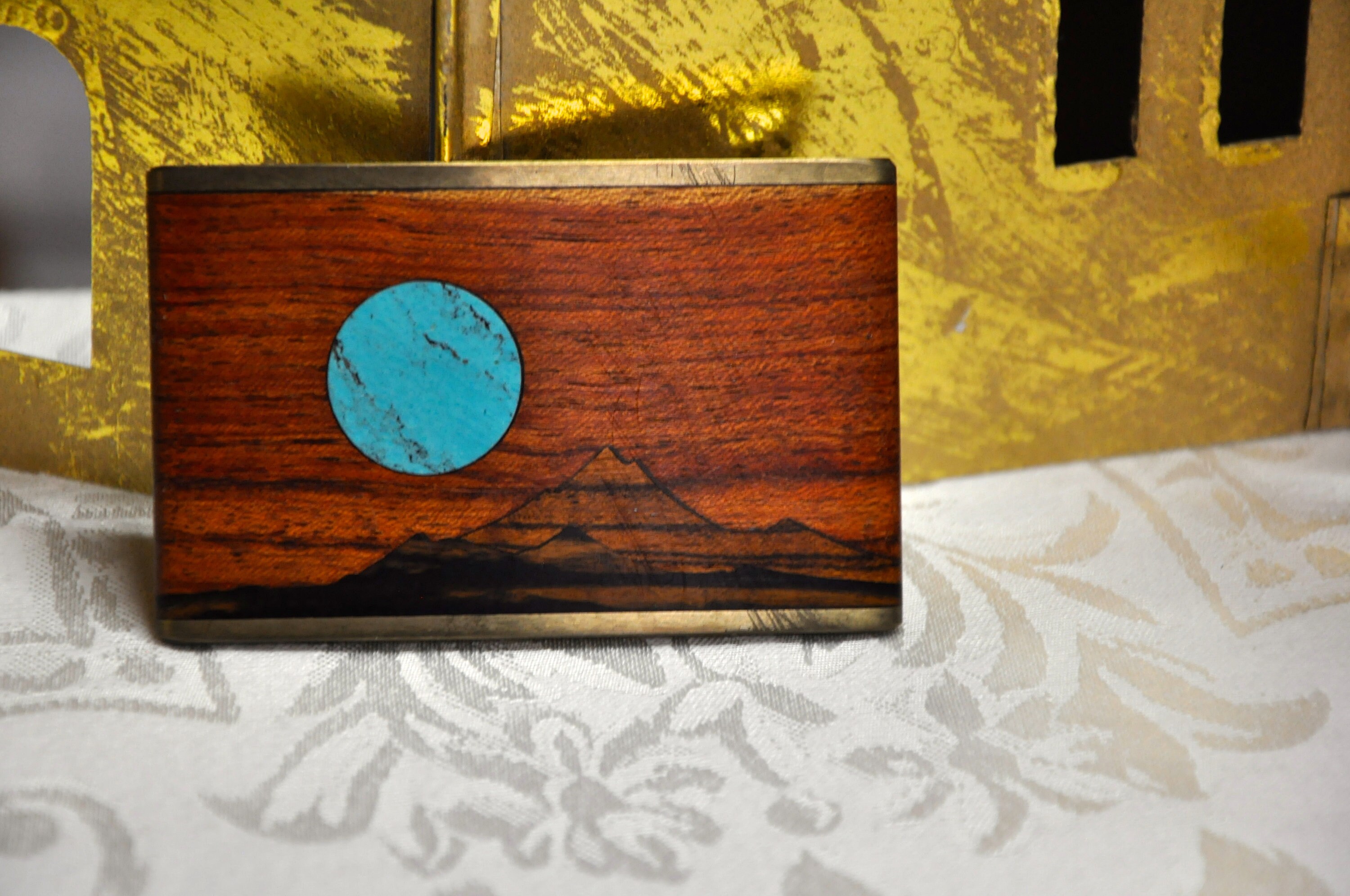 ‘Sky West’ handmade wood-Brass-Turquoise belt buckle Belt Buckle #06 Turquoise – JW Western Works main image 4