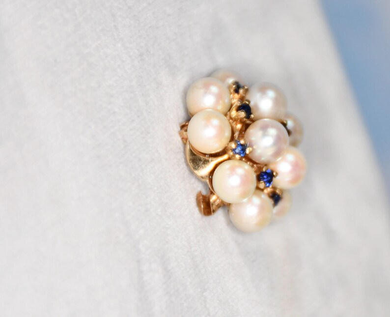 Sapphire and Akoya Pearls Set in 14K Yellow Gold Japanese Salt