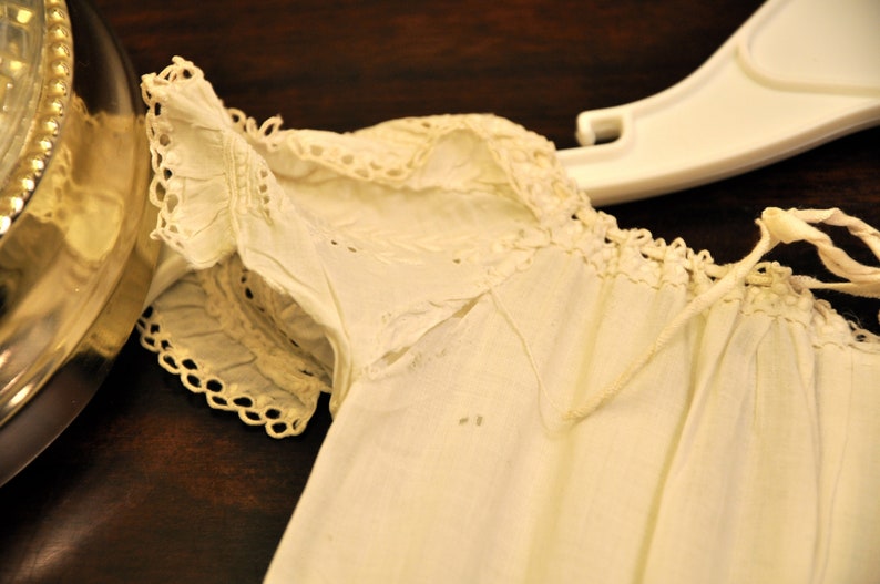 Antique Christening Gown Very Long 44 English With Tucks and Broderie Anglaise Hand Needlework