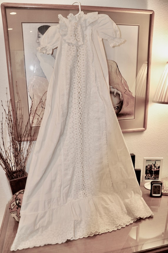 Exceptional  Heirloom Long Christening Gown Handma