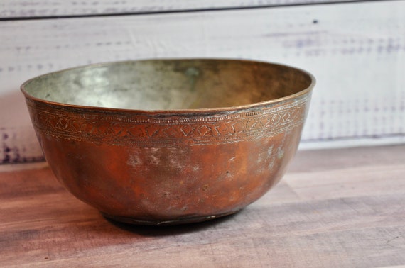 Antique Tinned Copper Bowl: Engraved Egyptian Moroccan Decor - Etsy