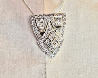 Coro Diamanté Dress Clip: Art Deco Rhinestone Brooch Pendant