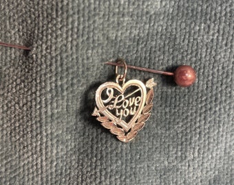 I Love You Heart Pendant or Charm 14K Solid Yellow Gold Diamond Cut Arrow Through Heart Lacy Edge Signed Gift for Her Valentine Gift Rare