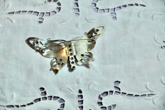Antique Art Deco Butterfly Brooch Pin Openwork Et… - image 3
