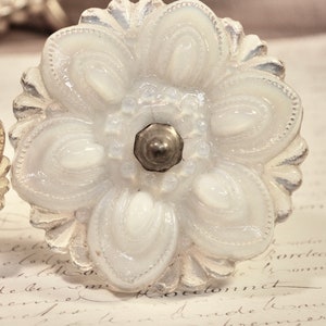 Antique Victorian Opalescent Glass Curtain Tie Back Original Hardware Pewter Glass Opalescent White
