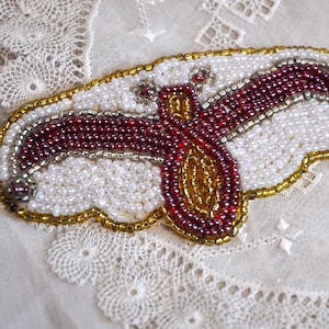 Art Deco Applique Hand Glass Seed Beaded 1920&#39;s Flapper Perfect Condition Collectible Dress Embellishment Antique Red White & Gold Antique