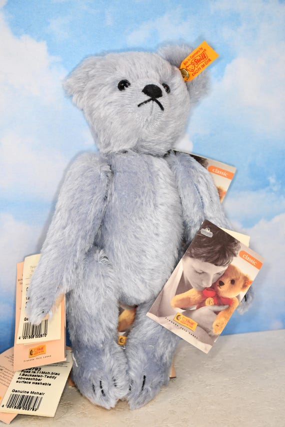 Steiff ブルー モヘア ぬいぐるみ Rare Steiff Magnetic Click-apart Bear: Blue Mohair, Retired, New
