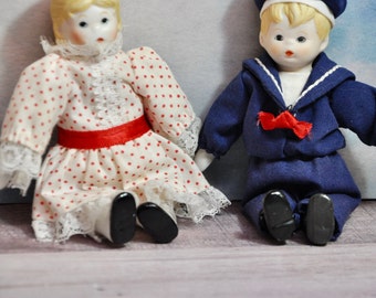 2 Vintage Bisque Porcelain Dolls Russ Berrie Dolls Boy and Girl Set of 2 1970 Collectible Porcelain Dolls Victorian Girl & Sailor Boy