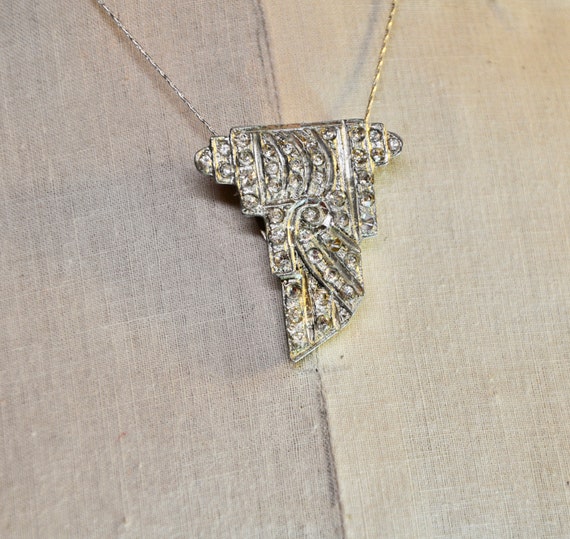 Art Deco Rhinestone Necklace Pendant or Dress Cli… - image 1
