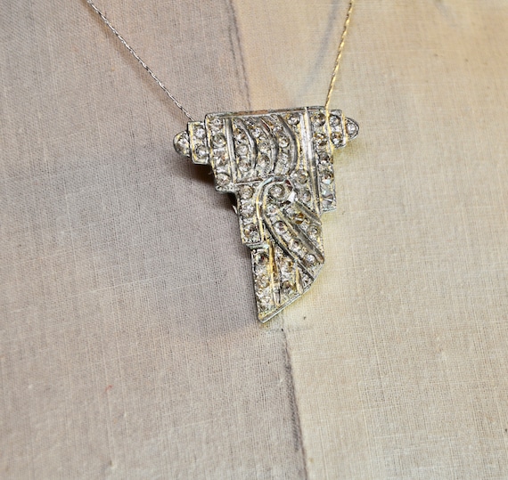 Antique Authentic 1920s Art Deco Rhinestone Clip,