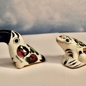 Vintage Tonala Pottery Set: Hand-Painted Toucan and Frog Figurines