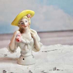 Antique Porcelain Half Doll Pin Cushion Half Doll Signed Germany Excellent Condition Collectible Rare Art Deco Gift for Her Birthday Gift