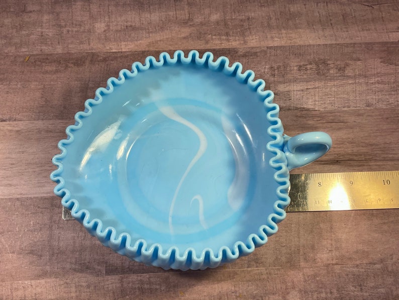 VINTAGE Fenton Blue Slag Glass Hobnail Ruffled Heart Dish With Etsy