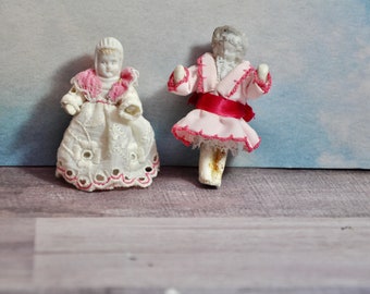 Antique All Bisque Bonnethead Dolls: German Frozen Charlotte, 2.5" Collectible