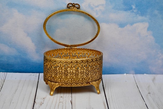 Rare French Ormolu Filigree Casket Jewelry or Tri… - image 4