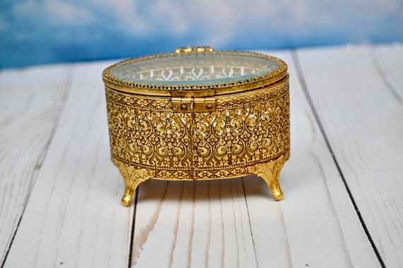 Rare French Ormolu Filigree Casket Jewelry or Tri… - image 2