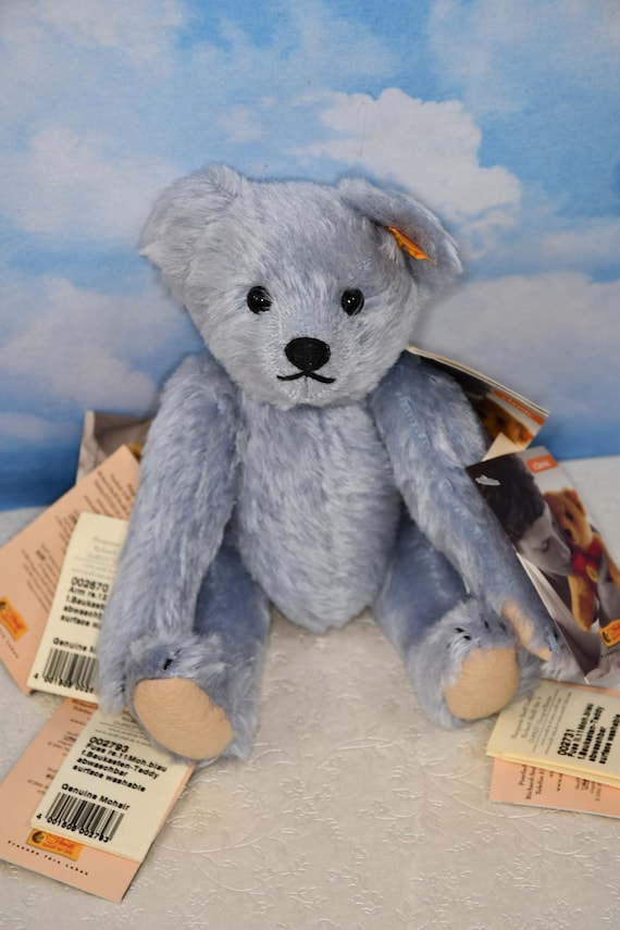 Steiff ブルー モヘア ぬいぐるみ Rare Steiff Magnetic Click-apart Bear: Blue Mohair, Retired, New