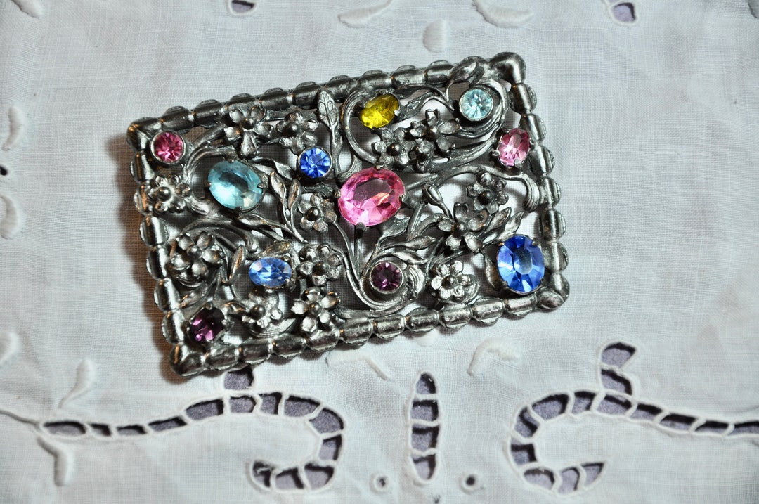 Neiger Brothers社 チェコ製 1920年代 北京ガラス ブローチ Antique Art Deco Neiger Brothers Brooch: Czech Glass Rhinestone