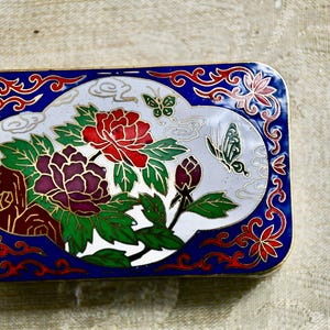 Antique Chinese Cloisonné Trinket Box: Floral Butterfly Cobalt Enamel, Circa 1930s