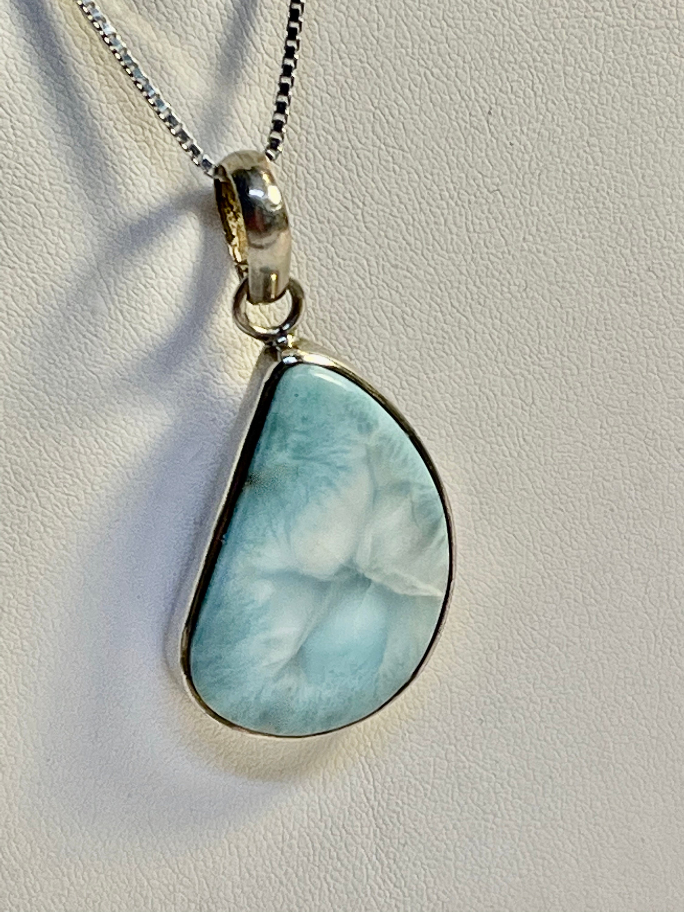 Larimar Pendant Necklace Set in Sterling Silver HighGrade  AAA Larimar Blue Aqua Atlantis Stone Crystal Gift for Her RARE OOAK Birthday Gift