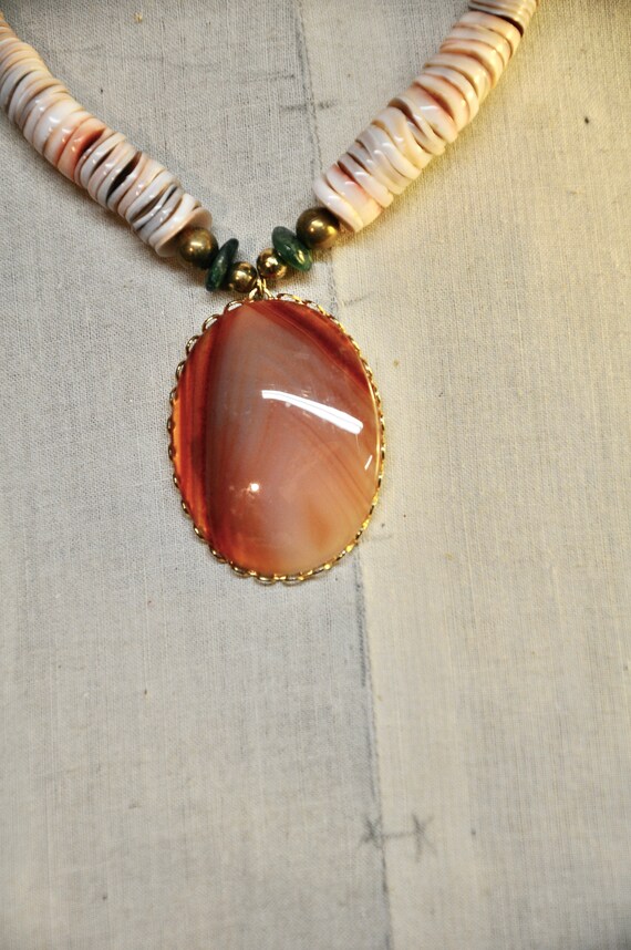 Navajo Large Authentic Carnelian Cabochon Pendant… - image 3