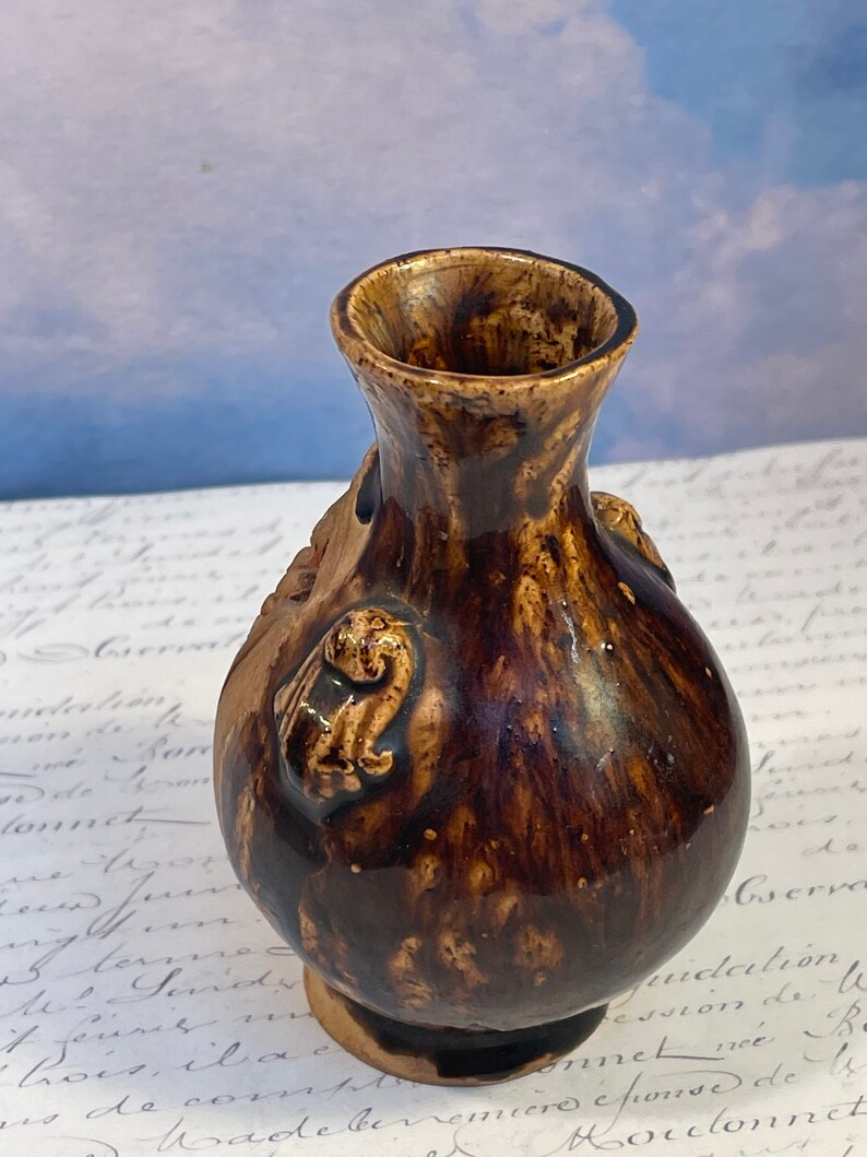 Japanese Banko Ware Carved Pottery Bud Vase Antique Japanese Etsy