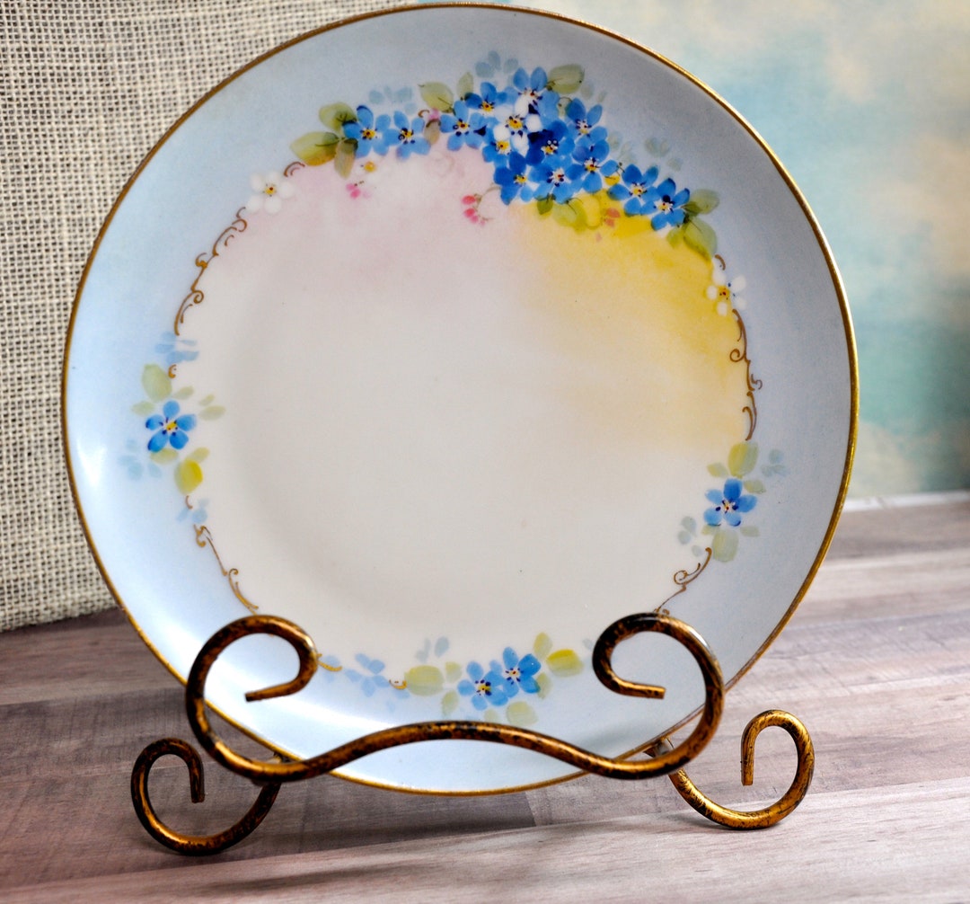 Antique Plate Julius H Brauer Studio Hand Painted Blue