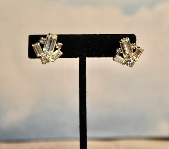 Stunning Art Deco Silver & Crystal Screw Back Ear… - image 1