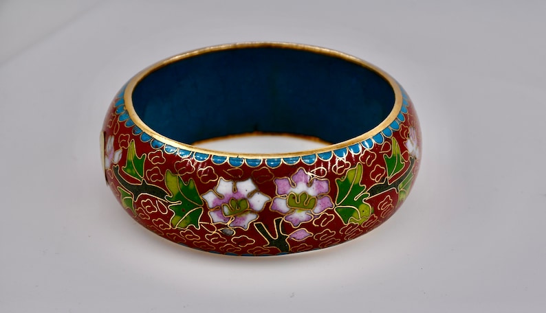 Vintage Artisan Handmade Chinese Cloisonné Bracelet Vibrant Colors Even Enamel Work Finest Craftsmanship Circa 1950's Gift for Mother or Her image 5