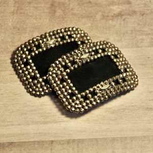 Antique French Steel Cut Shoe Buckle Pair: Riveted Open Work, Cosplay Gift