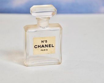 Vintage No 5 Chanel Paris Perfume 1/2 Oz Bottle Empty 1950s 2 1/2" Tall Mint Condition Perfume Collectible Made In France Facet Cut Bottle
