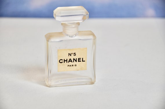 Vintage No 5 Chanel Paris Perfume 1/2 Oz Bottle Empty 1950s 2 1/2 Tall  Mint Condition Perfume Collectible Made In France Facet Cut Bottle
