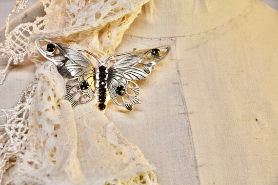 Antique Art Deco Butterfly Brooch Pin Openwork Et… - image 2