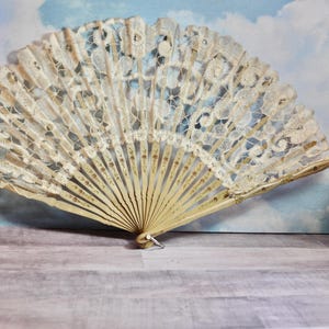 Antique Brussels Handmade Lace Hand Fan Sandalwood Ribs Mother of Pearl Rivets RARE Circa 1910 Bride Gift Mothers Day Gift Collector Gift